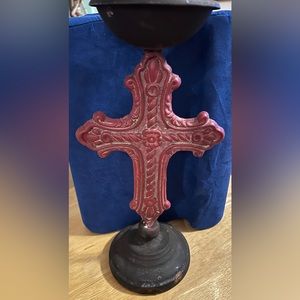 12" Red Celtic Cross Pillar Candle Holder